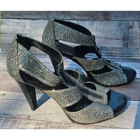 Heel Mk Shoes Women MICHAEL KORS Crystal Rhinestone Sparkle Silver